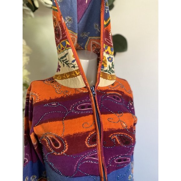 Vintage Beaded Lady Hooded Soft Shell Jacket Front Zipper Cotton 24 Karat Brand - Picture 15 of 15